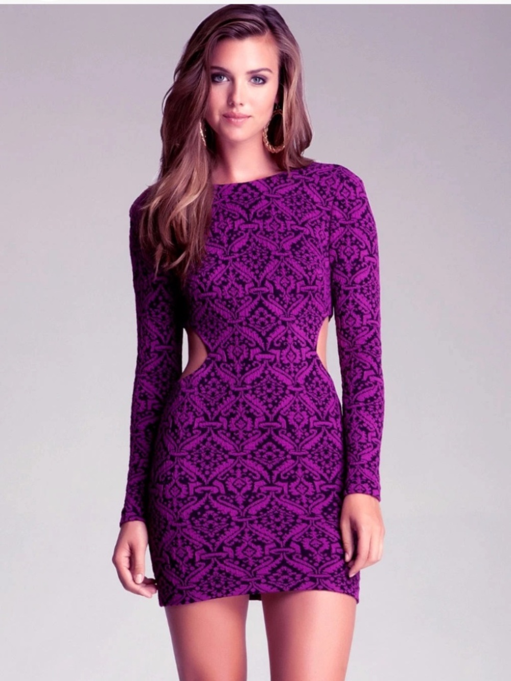 NWT Bebe black purple floral textured low v back side cutout M medium